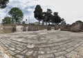 Panoramic view of the frigidarium in the Cisiarii thermal spa in the archaeological site of Ostia Antica