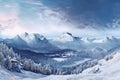 panoramic view of a frosty mountain landscape