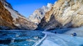 Frozen Zanskar river and mountains during Chadar trek Royalty Free Stock Photo