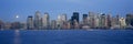 Panoramic view of full moon rising over lower Manhattan skyline, NY where World Trade Towers were located Royalty Free Stock Photo