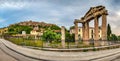 Panoramic view of the Gate of Athena Archegetis in Athens, Greece.
