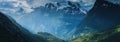 Panoramic view of Geiranger fjord from Dalsnibba mountain Royalty Free Stock Photo