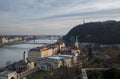 Panoramic view of Gellert Hill at cold foggy day. Budapest Royalty Free Stock Photo