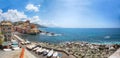 Panoramic view of Genoa Boccadasse, a fishing village and colorful houses in Genoa, Italy