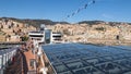 Panoramic view of Genoa city from open deck of cruise ship Royalty Free Stock Photo