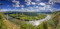 Panoramic view of German river Mosel with a valley bridge and vineyards on a sunny day Royalty Free Stock Photo