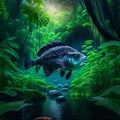 Panoramic view of a giant freshwater fish in a tropical aquarium AI Generated