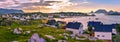 Panoramic view of Gjesvaer village in the west of Mageroya Island. Nordkapp Municipality in Norwegian Finnmark county