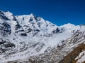 Grossglockner - Panoramic view of glacier Pasterze below snow capped mountain peak Grossglockner in High Tauern National park Royalty Free Stock Photo