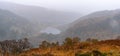 Panoramic view for Glendalough Lower lake from the top of Glenealo valley, Wicklow way, County Wicklow, Royalty Free Stock Photo