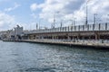 Panoramic view of Golden Horn and Galata bridge from Karakoy district. Popular fish restaurants place in Istanbul.