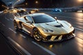 Panoramic View of a Golden Sports Car\'s Majestic Journey on the Highway. AI generated