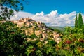 Panoramic view of Gordes, a small medieval town in Provence, France. A view of the ledges of the roof of this beautiful village. Royalty Free Stock Photo