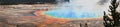 A panoramic view of Grand Prismatic Springs in Yellowstone National Park, Wyoming.