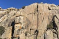 Panoramic view of granite rocks in La Pedriza, National Park of mountain range of Guadarrama in Manzanares El Real, Madrid, Spain