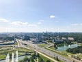 Panoramic view from a great height on the beautiful capital, a city with many roads and high-rise buildings. Royalty Free Stock Photo