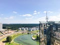 Panoramic view from a great height on the beautiful capital, a city with many roads and high-rise buildings. Royalty Free Stock Photo