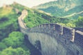 Panoramic view of Great Wall of China at Badaling in the mountains in the north of the capital Beijing Royalty Free Stock Photo