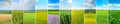 Panoramic view of green fields and blue sky with light clouds. Collage.Wide photo Royalty Free Stock Photo