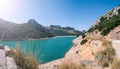 PANORAMIC VIEW OF GROUGHT IN GORG BLAU RESERVOIR IN MAJORCA, SPAIN 2 Royalty Free Stock Photo