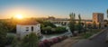 Panoramic view of Guadalquivir at sunset with Watermill, Roman Bridge, Calahorra Tower and Cathedral - Cordoba, Spain Royalty Free Stock Photo