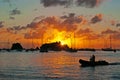 Panoramic view of Gustavia harbour at sunset, St Barth, sailboats Royalty Free Stock Photo