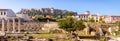 Panoramic view of Hadrian`s Library in Athens, Greece. Famous Acropolis in distance Royalty Free Stock Photo