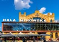 Panoramic view of Hala Mirowska covered market hall at al. Jana Pawla II avenue in Wola downtown district of Warsaw, Poland Royalty Free Stock Photo