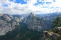 Panoramic view of Half Dome, El Capitan and other mountains in the Yosemite National Park, California, USA Royalty Free Stock Photo