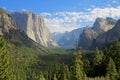 Panoramic view of Half Dome, El Capitan and other mountains in the Yosemite National Park, California, USA Royalty Free Stock Photo