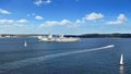 Panoramic view of Halifax Harbor with military ship