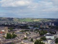 Panoramic view of Halifax in west yorkshire with terraced streets buildings and surrounding countryside