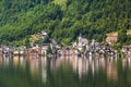 Panoramic view of Hallstatt from lake Hallstater See, Austria Royalty Free Stock Photo