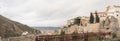 Panoramic view of Hanged Houses Casas Colgadas and San Pablo bridge in Cuenca