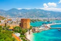 Panoramic view of the harbor of Alanya on a beautiful summer day. Alanya, Turkey Royalty Free Stock Photo