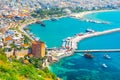 Panoramic view of the harbor of Alanya on a beautiful summer day. Alanya, Turkey Royalty Free Stock Photo