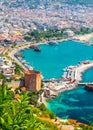 Panoramic view of the harbor of Alanya on a beautiful summer day. Alanya, Turkey Royalty Free Stock Photo