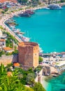 Panoramic view of the harbor of Alanya on a beautiful summer day. Alanya, Turkey Royalty Free Stock Photo