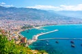 Panoramic view of the harbor of Alanya on a beautiful summer day. Alanya, Turkey Royalty Free Stock Photo
