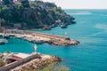 Panoramic view of harbor in Antalya Kaleici Old Town. Royalty Free Stock Photo