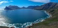 Panoramic view of the harbor of Hout Bay, Cape Town and Table Mountain Royalty Free Stock Photo