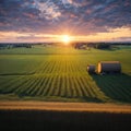 a panoramic view of hay in a field. Royalty Free Stock Photo