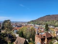 Panoramic view from Heidelberger Schloss, houses, bridges beautiful.