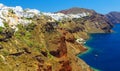 Panoramic view from a height above the houses, villas and the Mediterranean sea.Beautiful natural landscape.Santorini Thira isla Royalty Free Stock Photo