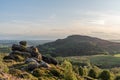 Panoramic view of The Roaches, Hen Cloud and Ramshaw Rocks in the Peak District National Park Royalty Free Stock Photo