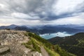 Panoramic view from Herzogstand mountain and lake Walchensee in Bavaria, Germany Royalty Free Stock Photo