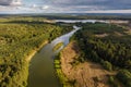 panoramic view from a high altitude of a meandering river in the forest