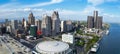 Panoramic view of high rise buildings such as Renaissance center and financial district in Detroit downtown Royalty Free Stock Photo