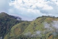 Panoramic view of the hills covered with pastures with vegetation and tropical forest in Costa Rica