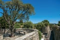 Panoramic view of hills, tree and city walls in Saint-Paul-de-Vence. Royalty Free Stock Photo